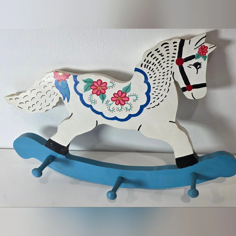 Vintage Hand-Painted Wooden Rocking Horse Wall Hook